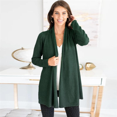 

Women Cardigan Solid Color Open Front Shawl Neckline Waterfull Long Sleeve Elegant Casual Outerwear