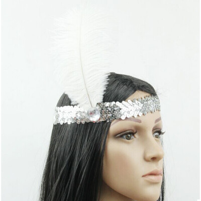 

Feather Headband 1920s Flapper Sequin Headpiece Costume Head Band Party Favor Headwear