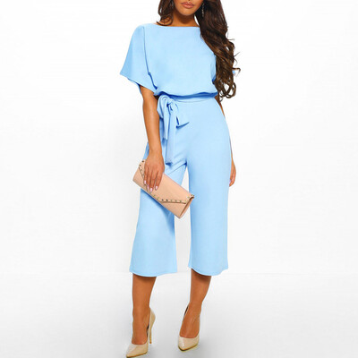 

Starmoon Women Short Sleeve Playsuit Clubwear Straight Leg Jumpsuit With Belt