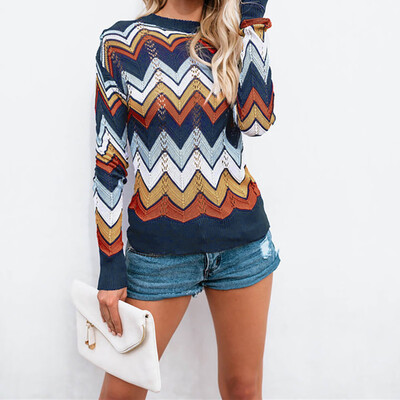 

Gobestart New Womens Autumn&Winter Casual Stripe Knitted Pullover Sweater