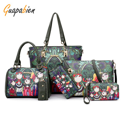 

Guapabien Cartoon Printing Stylish Lady Bag Kit Shoulder Handbag Women Wallet