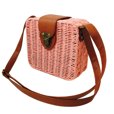 

Summer Beach Women Candy Color Small Square Straw Bag Crossbody Shoulder Pouch