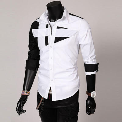 

Long Sleeve Patchwork Lapel Shirts Casual Cotton Top For Men