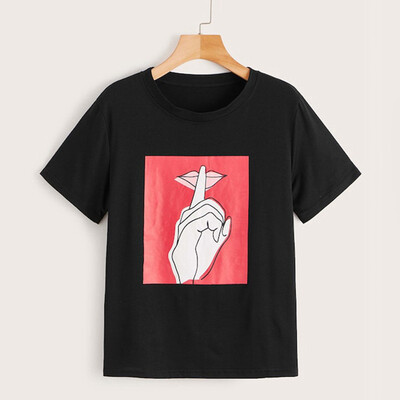 

Starmoon Women Summer O Neck Lips Print Short Sleeve Shirt Casual Loose Tops Blouse