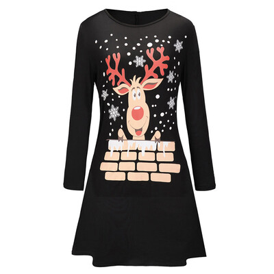 

Tailored Womens Female fashion O-necked elk printed Christmas long-sleeved Blouses