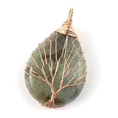 

Tree of Life Copper Wire Wrapped Water Drop Resin Pendant Necklace Women Jewelry