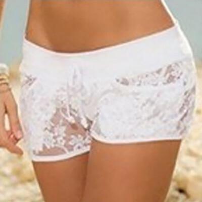 

ROPALIA Summer Women Drawstring Shorts Sexy Lace Floral Elastic Party Travel Shortss Black White Y6