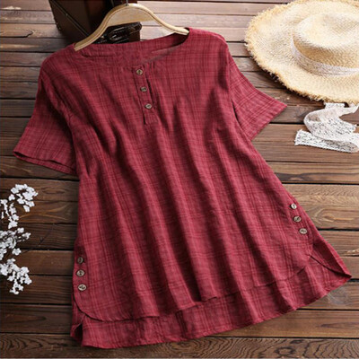 

Women Tops Ladies Blouse Beach Summer Button Front Hirts Fashion Checked