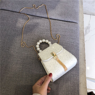 

French small bag Messenger versatile handbags new 2019 Korean version of the tide fairy sequins pearls shoulder bag