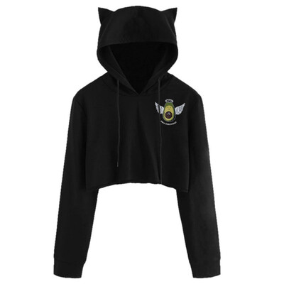 

Womens Printed Long Sleeve Jumper Hooded Loose Casual Hoodie Cat ear Cosy Polyester harajuku black KPOP moletom