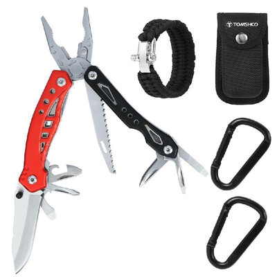 

TOMSHOO Portable Multifunctional Pocket Outdoor Tools Kit 12-in-1 Folding Multitool Pliers Set with 2 Carabiners Clips Adjustable
