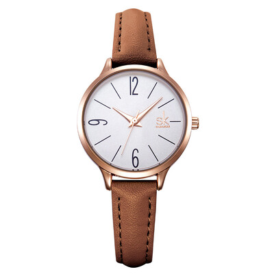 

2019 Shengke Fashion Females Watches White Leather Girl Wristwatch Simple Women Quartz Clock Comfortable Buckle Round Case Hour