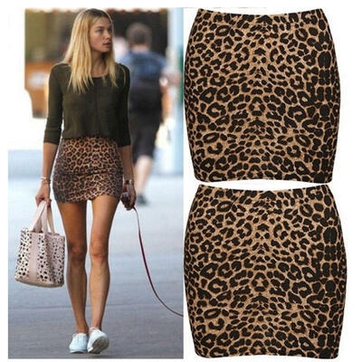

Women Sexy Leopard Skirts Ladies Slim High Waist Pencil Short Mini Skirt Dress