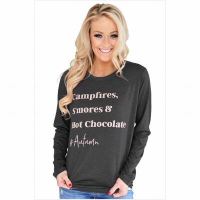 

Sports round neck long sleeve letter print casual straight shirt womens