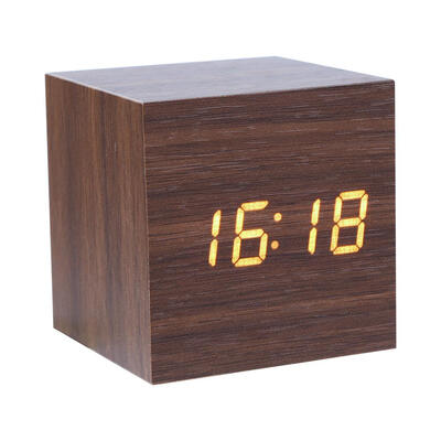 

USB LED Sound Control Wood Alarm Clock Thermometer Timer Calendar Display