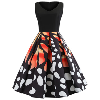 

V Neck Sleeveless Print A-line Women Dress
