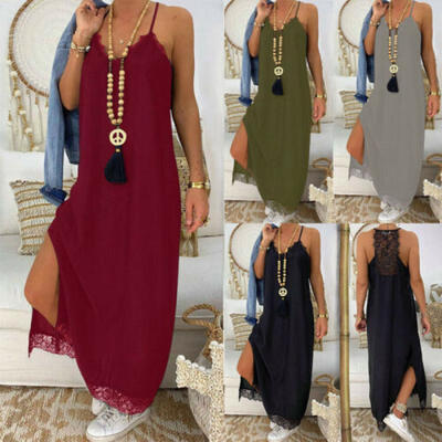 

Women Summer Boho Long Maxi Dress Cocktail Party Beach Dresses Slit Sundress