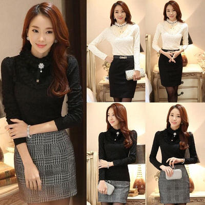 

Fashion Women&39s Ladies Casual Lace Long Sleeve Blouse Tops T-Shirt -XXL