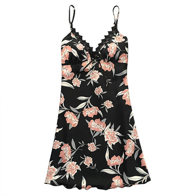 

Toponeto Women Sexy Satin Fashion Print Lace Bow Pajamas Sling Sleepwear With Chest Pad