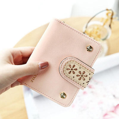 

Simple Square Cute Lady Wallet Folding Hollow Out Short Paragraph Small Wallet Mini Coin Card Holder Purse Handbag