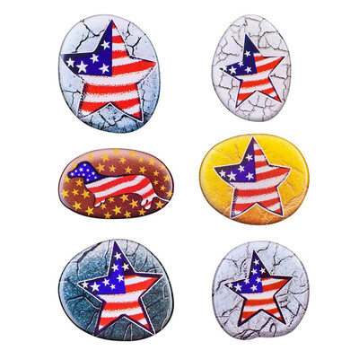 

〖Follure〗6 Pcs Of Stone Painted American Flag Series Magnetic Refrigerator Stickers