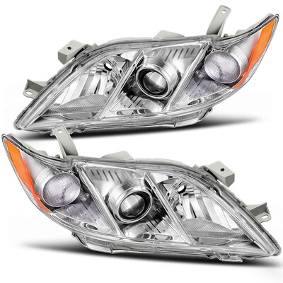 

For 2007 2008 2009 Toyota Camry Headlight Assembly Chrome Housing Headlamp with Amber Reflector Clear Lens
