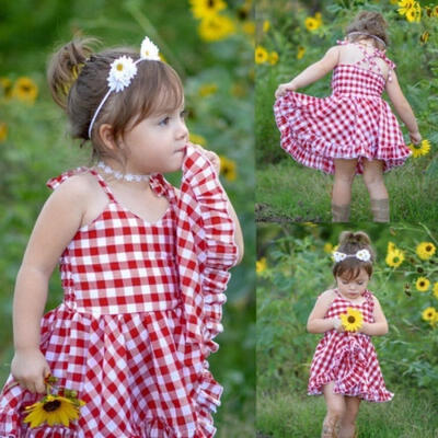 

Sweet Toddler Kids Baby Girls Sleeveless Checked Princess Dress Outfits Clothes