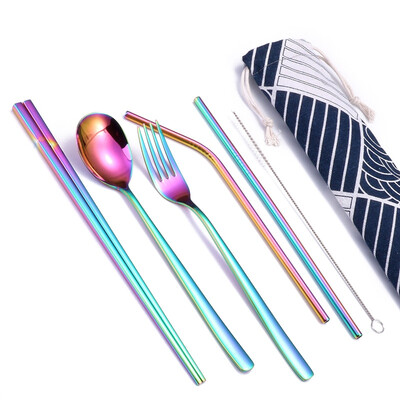 

6pcs Titanium-plated Environmentally Friendly Portable Tableware Straw Set Corrosion Resistant Durable Decorative Tableware