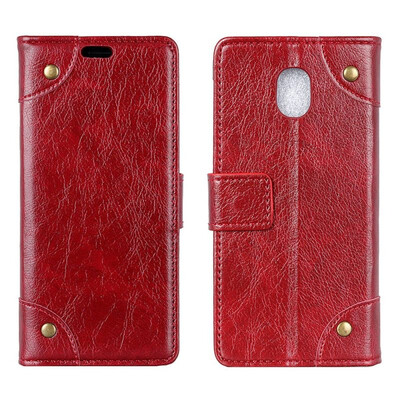 

MOONCASE Samsung Galaxy J3 2017 Copper Buckle Napa Leather Case - Wine Red
