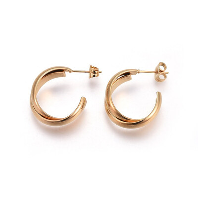 

304 Stainless Steel Ear Studs Golden 23x20x2mm Pin 05mm