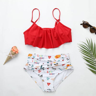 

Saidsome Women Two Pieces Bathing Suits Top Ruffled With High Waisted Bottom Bikini Set