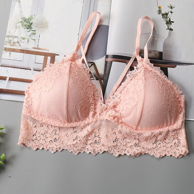 

Lace Bralette Seamless Deep V Bra Wireless Thin Underwear Sexy Lingerie Soft Bras For Women Mesh Triangle Push Up Padded Bra