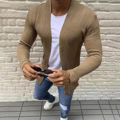 

Mens Designer Shawl Collared Open Heavy Knitted Outwear Sweater Jumper Cardigan