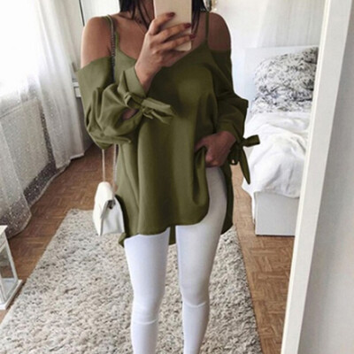 

Womens Tops Ladies Shirts Party Summer Lace Up Blouse Fashion Loose Fit