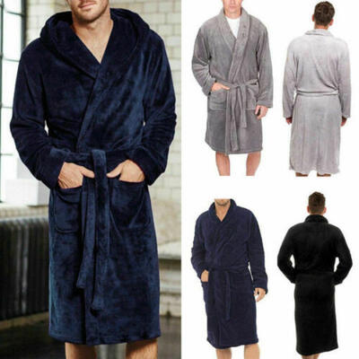 

Mens Long Sleepwear Robes Shawl Collar Coral Fleece Bathrobe Spa Pajamas Soft