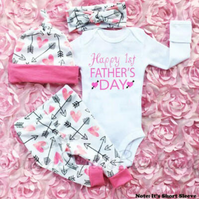 

US Happy 1st Fathers Day Newborn Baby Girl Romper Top Pants Hat Outfits Clothes