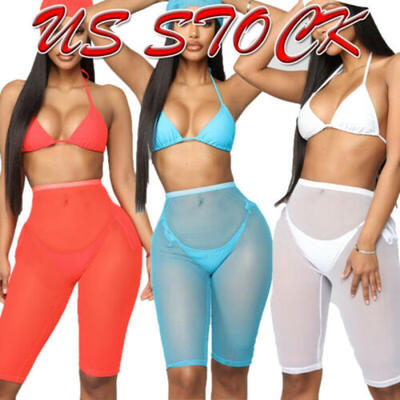

US STOCK Sexy Women See Through Sheer Mesh Legging Shorts Half Pants Trousers
