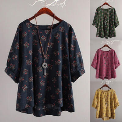 

New Plus Size Women´s Retro Long Sleeve Casual Loose Baggy Tunic Tops Blouse