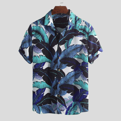 

Tailored Mens Hawaiian Beach Printed Turn Down Collar Short Sleeve Loose Shirts