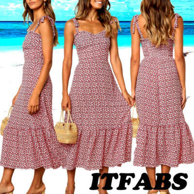 

CA Women Long Floral Maxi Ladies Summer Holiday Party Prom Gown Swing Sun Dress