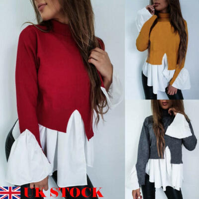 

UK ❤ Women Lady Tops Oversized Casual Loose Long Sleeve Turtle Neck Top Clothing