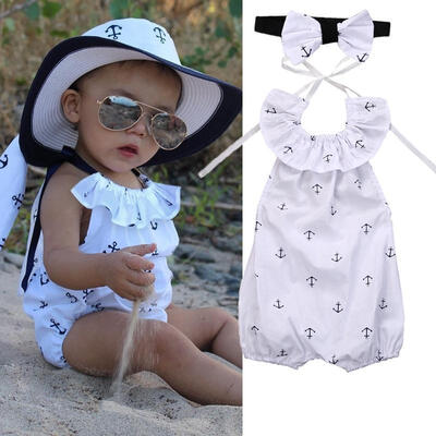 

Cotton Infant Baby Girl Romper Anchor Ruffles Bodysuit Onesies Outfits Clothing