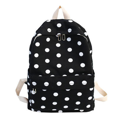 Women Simple School Bags Travel Backpacks Cute Wave Point Canvas Knapsack