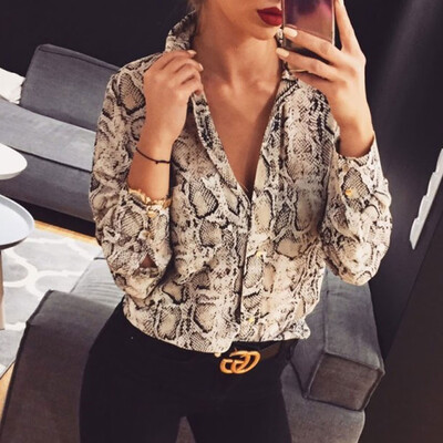 

Women Leopard Print Top Long Sleeve V-Neck Autumn Loose irregular T-Shirt Blouse
