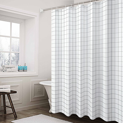 

Bingyou shower curtain elegant waterproof mildew high-grade environmental protection white grid PEVA curtain send hook 260200CM