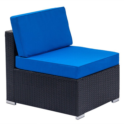 

Outdoor Black Rattan Pool Garden 4 Seater Sofa with Blue Cushions