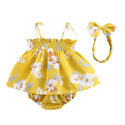 

Baby Girls Newborn Dress Clothes New Cute Bowknot Striated Sleeveless Girl Dress PP Pants Headband infant 3pcs Clothing Sets