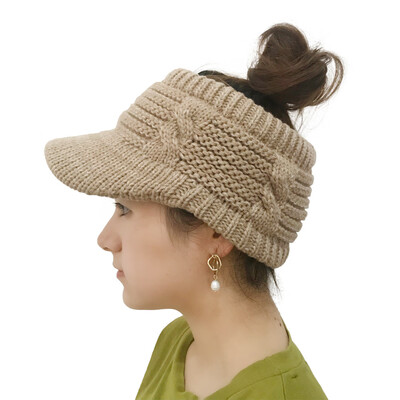 

Tailored Women Twist Peaked Cap Knit Wool Hat Hollow Out Solid Caps