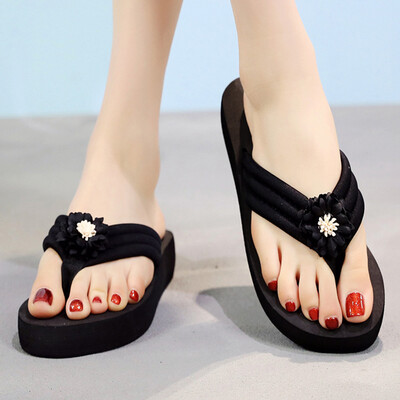 Rose Womens Summer Bohemian Clip Toe Flip Flops Non-Slip Wedges Slippers Beach Shoes