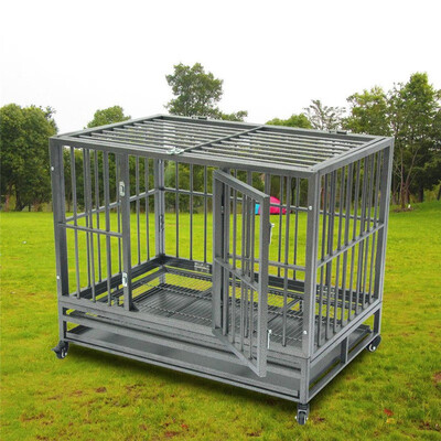 

Ktaxon 42" Dog Crate Kennel - Heavy Duty Pet Cage Playpen with Tray Double-door Design Silver